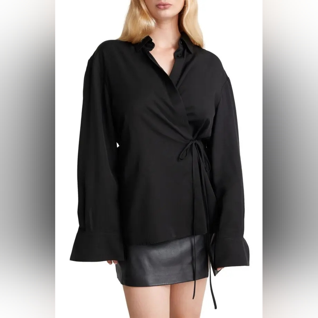 & Other Stories Women's Edith Wrap Shirt Blouse Size 8 Color Black